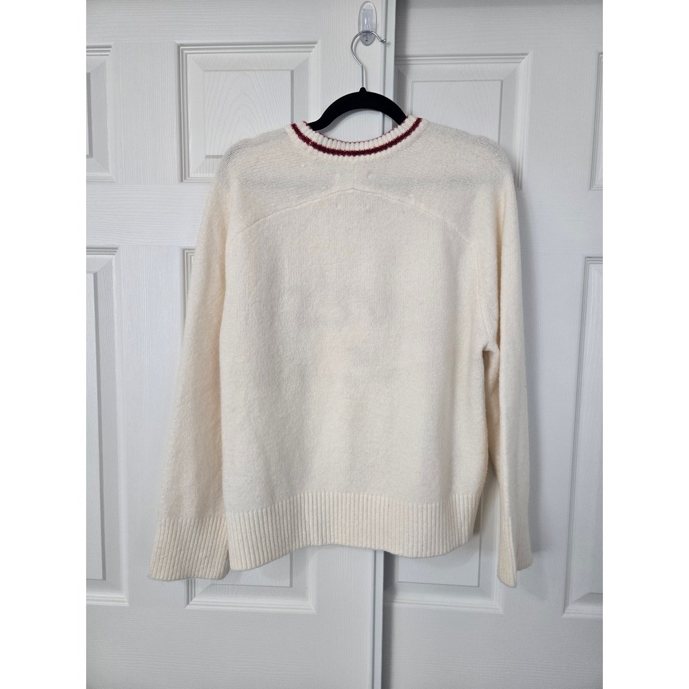 Abercrombie & Fitch Apres Club Embroidered Knit Sweater Cream Red Medium - Picture 4 of 7